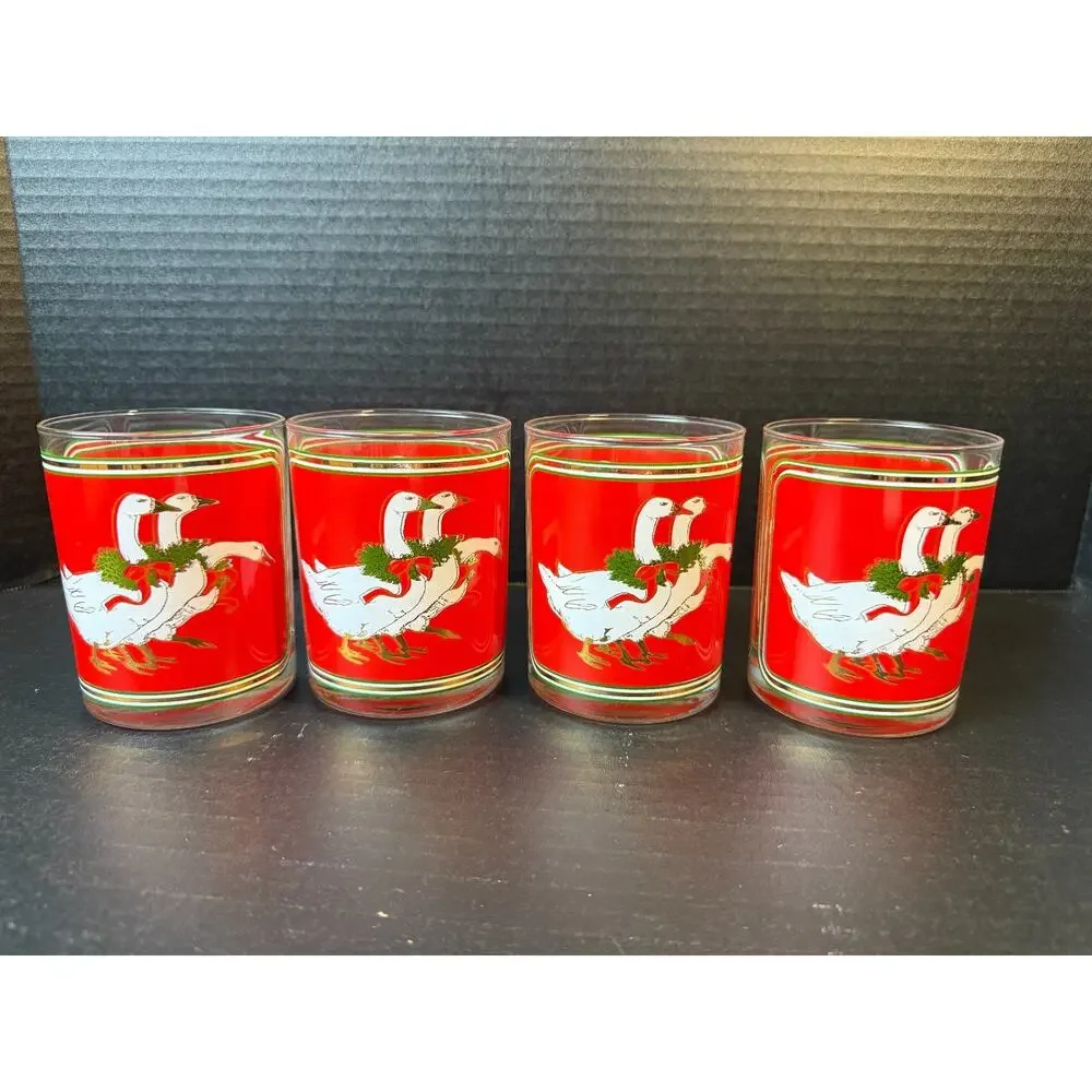 Culver Holly Goose Glasses Holiday Old Fashion Christmas Eggnog (4/14oz) w/Box